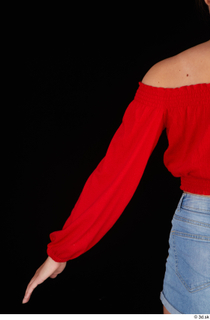 Stacy Cruz arm casual dressed red off shoulder top sleeve…